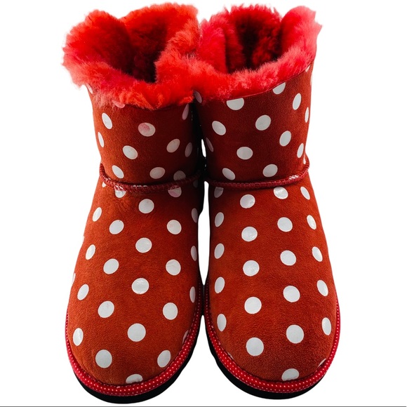 NEW UGG X Disney Minnie Sweetie Bow Polka Dot Shearling Sheepskin Boot Size 7 - Picture 8 of 16